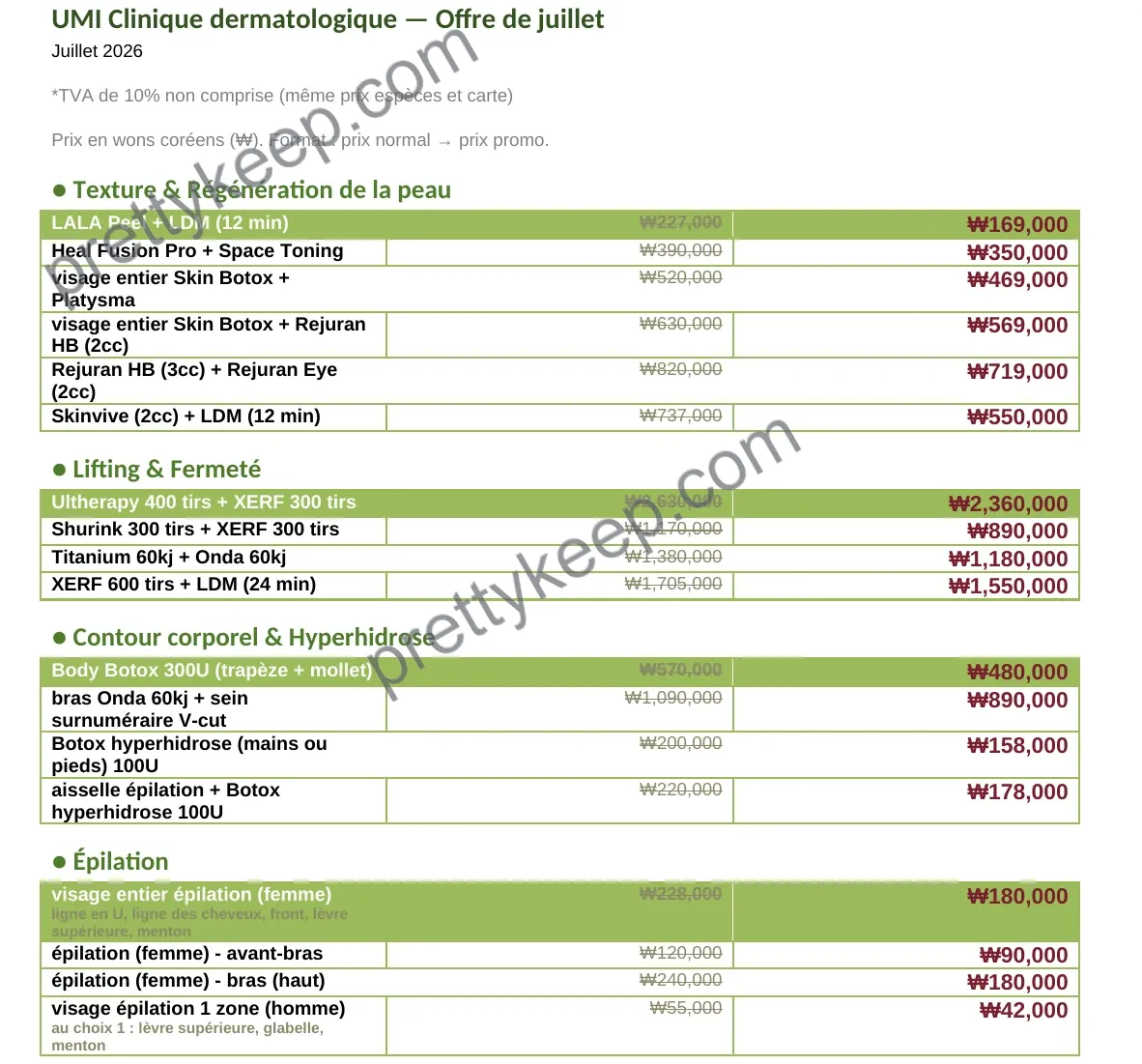 UMI Clinique dermatologique — Offre de juillet 1