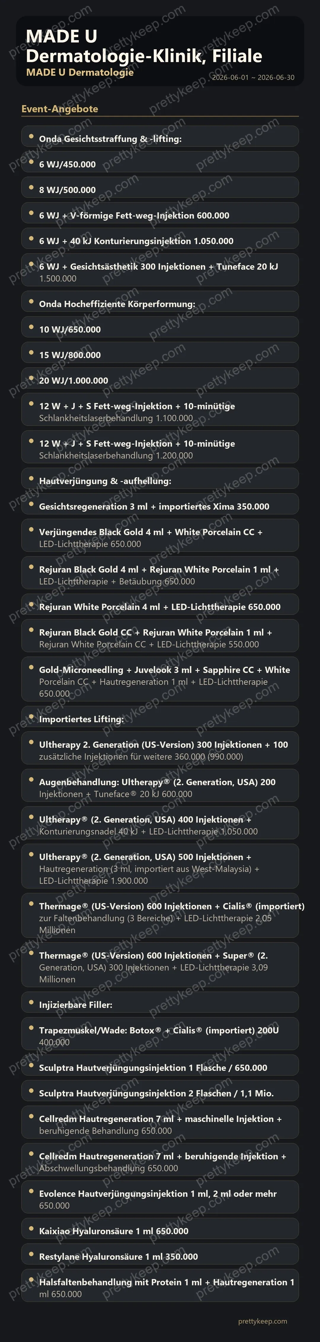 MADE U Dermatologie-Klinik, Filiale Gangnam, Juni-Angebot 1