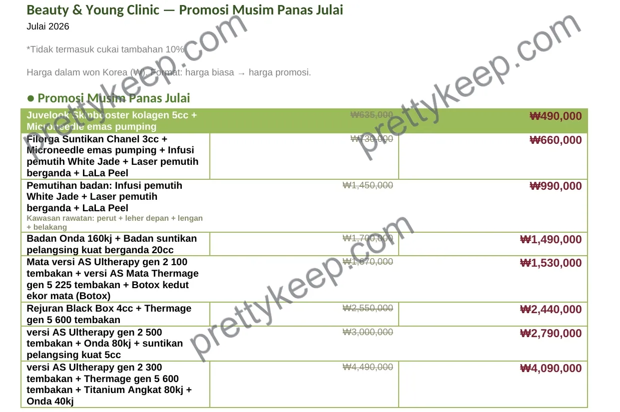 Beauty & Young Clinic — Promosi Musim Panas Julai 1