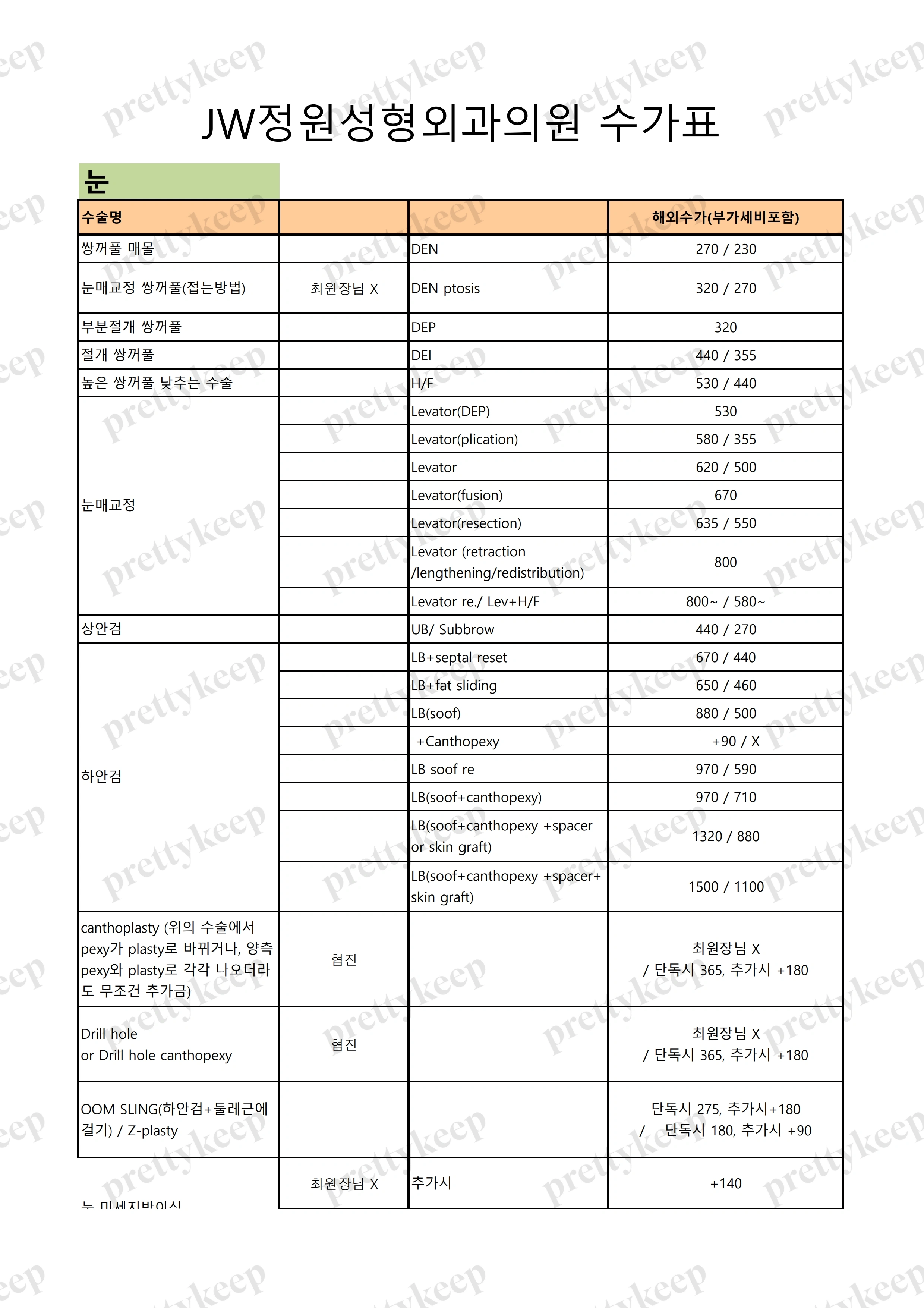 คลินิกศัลยกรรมตกแต่ง JW Jeongwon PRICE 01