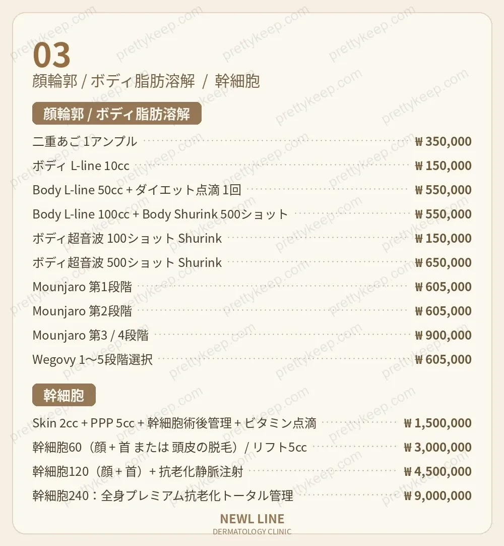 ニュールラインクリニック PRICE 02