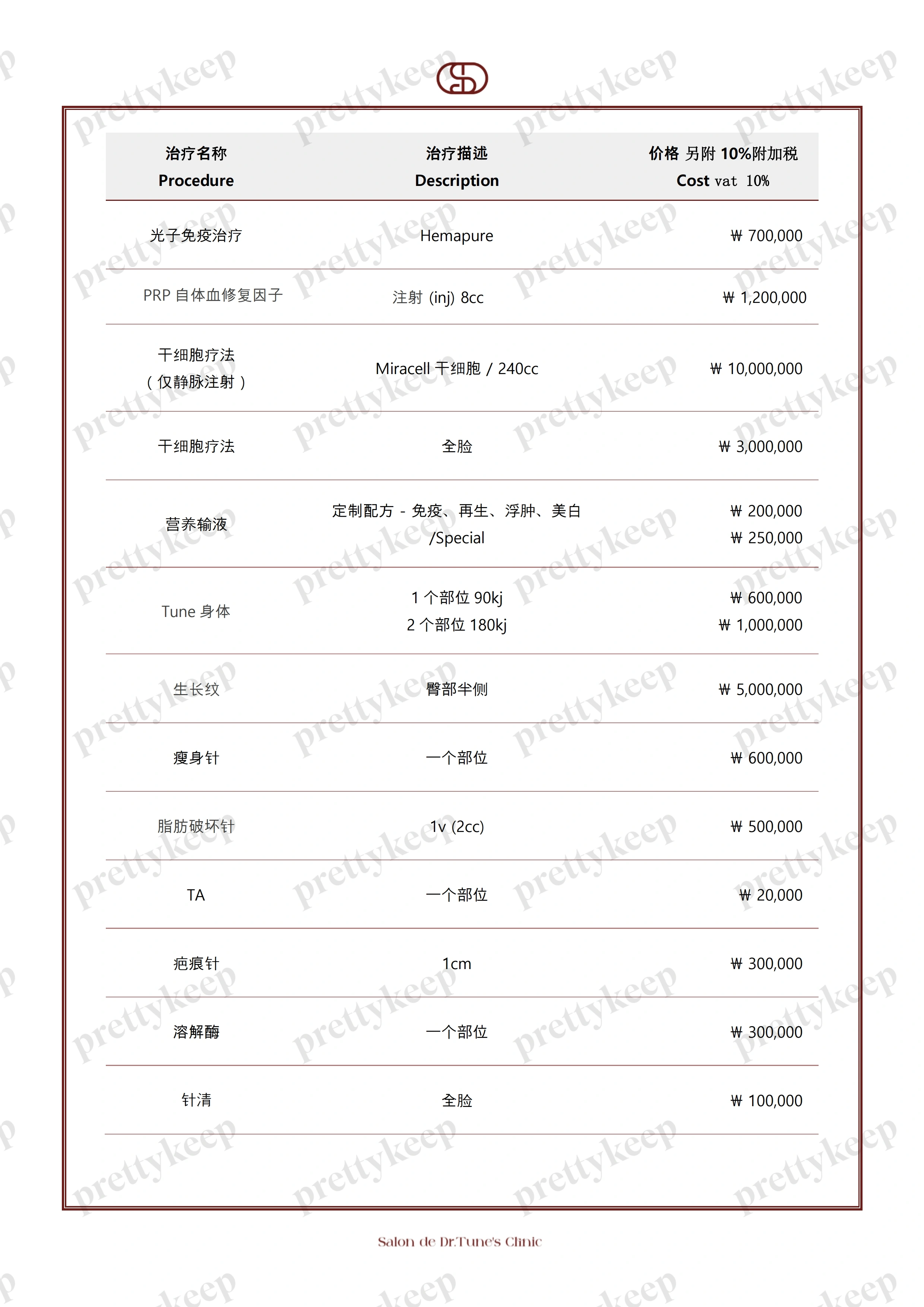 Salon de Dr.Tune  皮肤科 PRICE 03