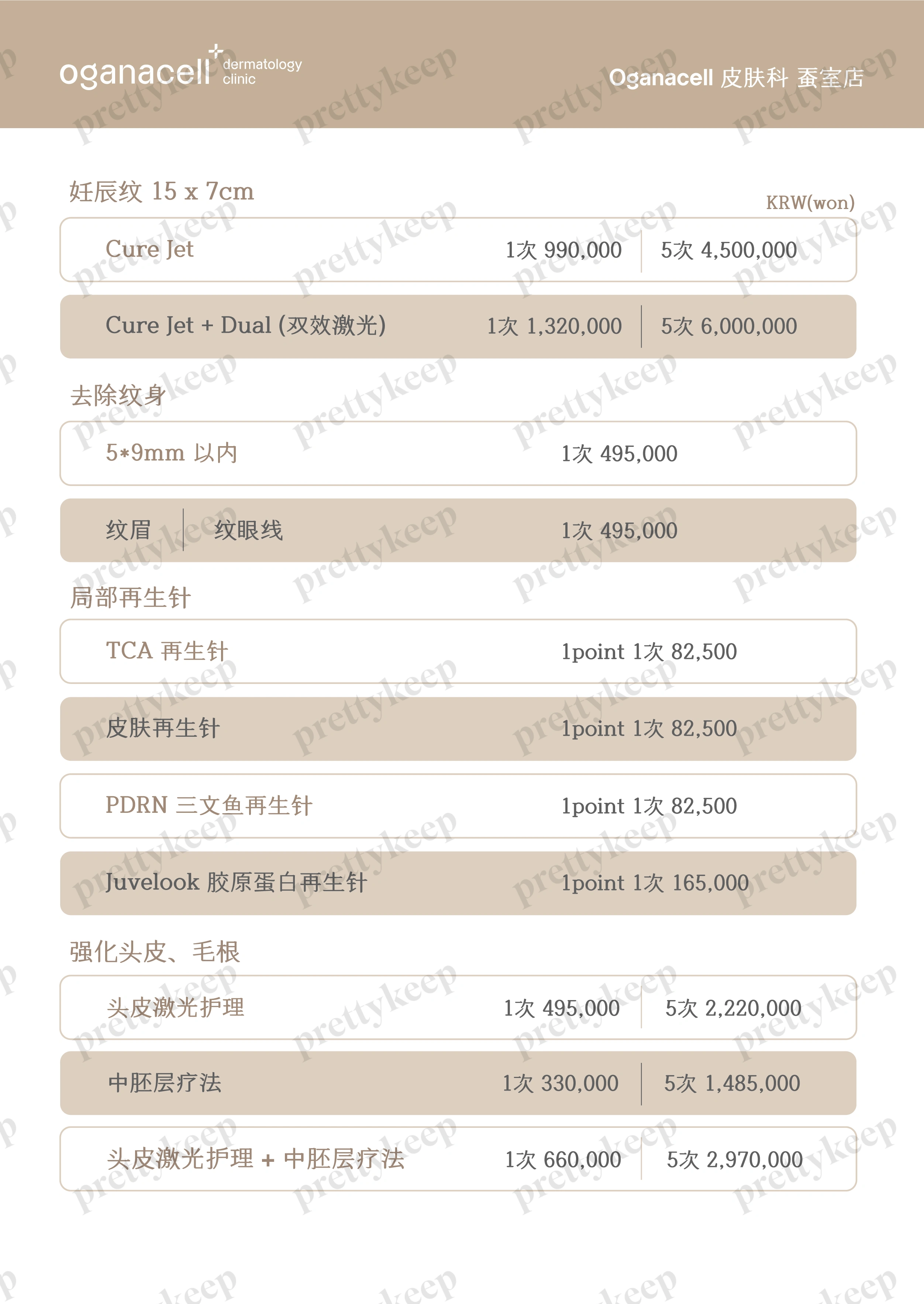Oganacell 皮肤科蚕室院 PRICE 05