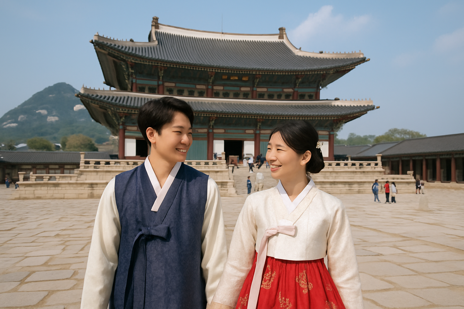 Un viaje en hanbok por el palacio Gyeongbokgung: un encuentro romántico a través de la dinastía Joseon