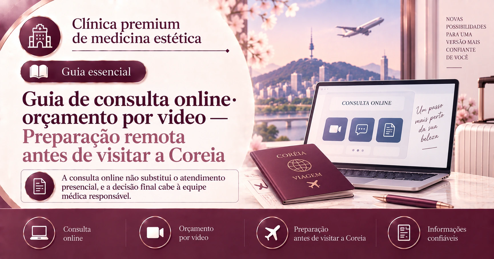Guia de consulta online·orçamento por vídeo — Preparação remota antes de visitar a Coreia