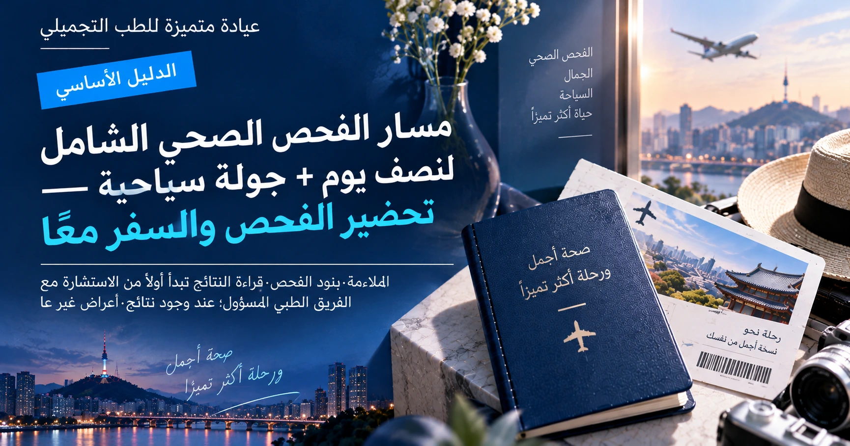 مسار الفحص الصحي الشامل لنصف يوم + جولة سياحية —— تحضير الفحص والسفر معًا